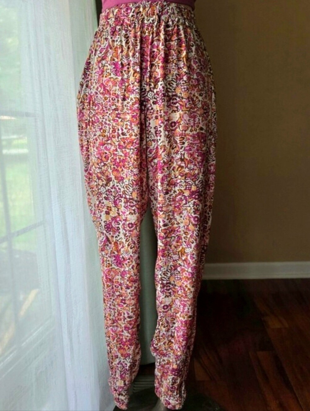 Handmade Art Gallery Fabrics‎ Rayon Floral Boho Harem Pants Elastic Cuff Large